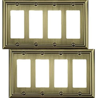 Imagem de OKAWYC Capa de interruptor de luz decorativa quádrupla Adler placa de parede, pacote com 2 unidades de latão antigo 4 gangs quádruplo balancim para receptáculo interruptor dimer tomada GFCI, capa de interruptor decorativa placa de parede, durável