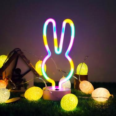 Imagem de Curyidy Decorações De Páscoa Luzes De Coelho Letreiros De Neon, Luzes De Neon De Coelho Criativas Com Base Operada Por Bateria/Usb Coisas De Coelho Para Casa, Quarto De Bebê Adolescente, Crianças E
