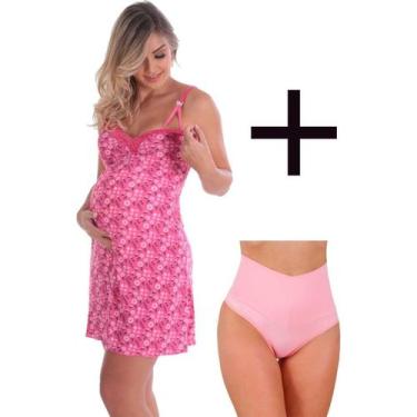 Imagem de Kit Gestante com 2 Camisolas de Amamentação Abotoador + 4 Calcinha Cós