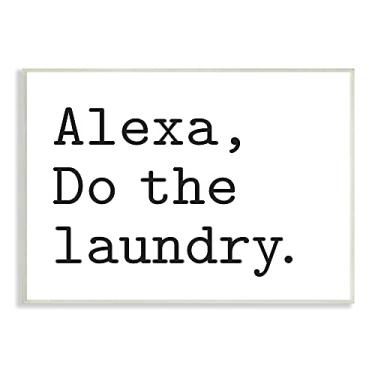 Imagem de Stupell Industries Alexa Do The Laundry Typewriter Tipografia Texto mínimo, projetado por Lettering and Lined Wall Plaque, 25 x 45 cm, Branco