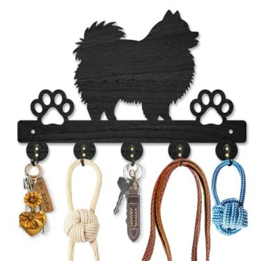 Imagem de MAYJOYDIY Porta-chaves de madeira para cães da Pomerânia para parede, patas de cachorro, ganchos montados na parede, 11,8 x 7,20 cm, cabide com 5 ganchos de liga para entrada, porta da frente,