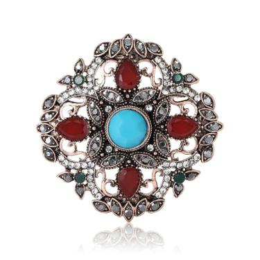 Imagem de Broche de flores vintage em forma de cruz de strass para mulheres meninas elegante vermelho azul CZ lapela pinos para vestidos terno moda joias, 2.3*2.3inch, Strass Strass Zircônia cúbica, Sem Pedra