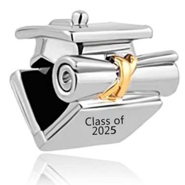 Imagem de MZC Jewelry Pingentes de formatura 2025 compatíveis com pulseiras Pandora Charm Class of 2025 Bead, Cobre