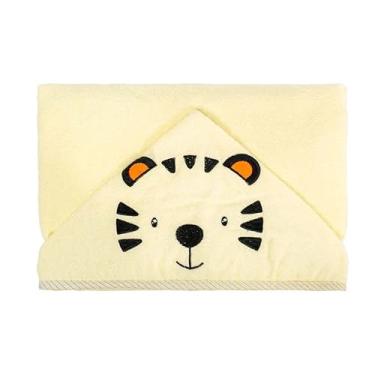 Imagem de Toalha Banho Bebê com Capuz Bichinhos e Forro Fralda 67cm x 90 cm Bublim (Amarelo Tigre)