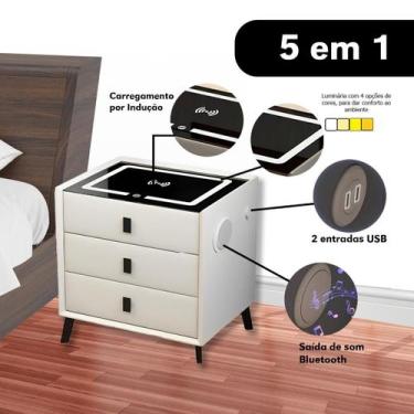 Imagem de Mesa de Cabeceira Inteligente Branca Com 3 Gavetas - 5SPORTS