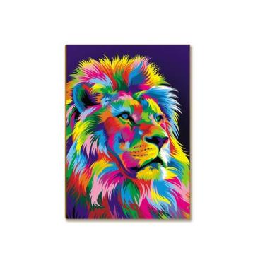 Imagem de Placa Decorativa MDF Leão Colorido Arte Moderna 28,7x22 LE1 - MIMO SHO