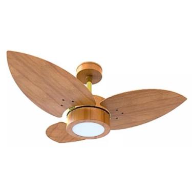 Imagem de Ventilador Teto Madeira Dourado 3Pás 220v Led 3000k+Controle - INFINIT