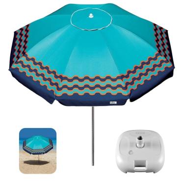 Imagem de Kit Guarda Sol 2,5m Articulado Alumínio Sombreiro Ibiza Turquesa Base Plástica Branco - Tobee