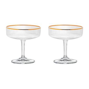 Imagem de Conjunto 2 Taças de vidro Coupe com Borda Dourada Lines 400ml - Wolff