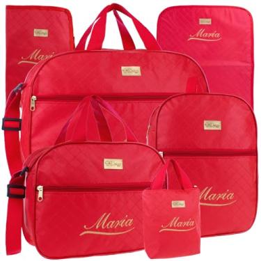 Imagem de Kit Bolsas de Maternidade 6 Peças Personalizado com Nome - Versátil Moderno Menino/Menina (Vermelho)