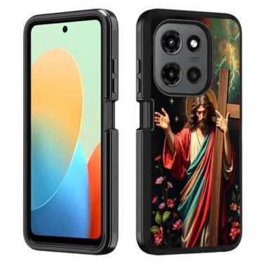Imagem de BWOOLL Capa para Motorola Moto G 5G 2025 / Moto G Play 5G 2025, PC rígido híbrido 3 em 1 resistente e capa de proteção contra quedas de silicone macio à prova de choque, Jesus Cristão Cruz Santa