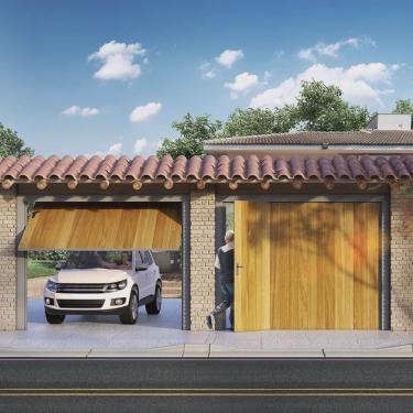 Imagem de Portão Contrapeso de Aço com Painel em Madeira e Batente em Aço Galvanizado 220x285 Req: 12