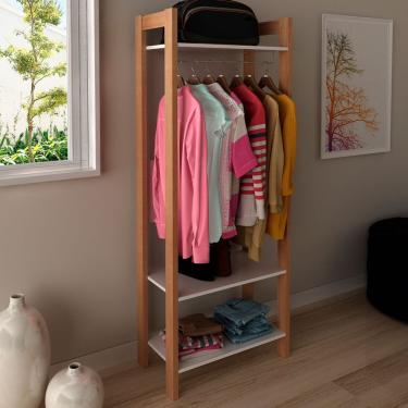 Imagem de Closet 3 Prateleiras 1 Cabideiro Amêndoa/branco Az1029 - Tecno Mobili