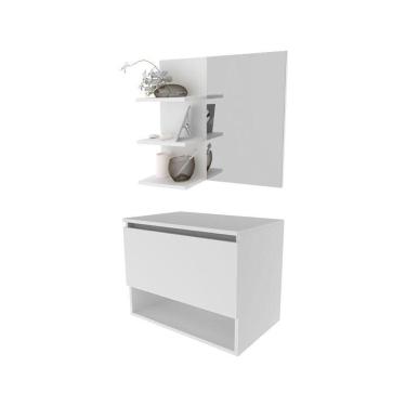 Imagem de Balcão Gabinete Suspenso Bn3606 Com Espelho Para Banheiro Bn3608 Branco - Tecnomobili