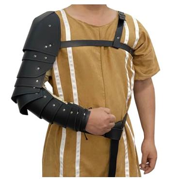 Imagem de Armadura medieval de ombro único Pauldron Viking Knight Cosplay LARP Acessórios de fantasia, Preto, Tamanho Único