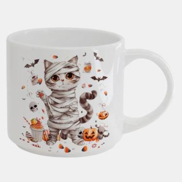 Imagem de Caneca Branca Bucks de Porcelana 450ML GATO HALLOWEEN ABOBORA 135  - C