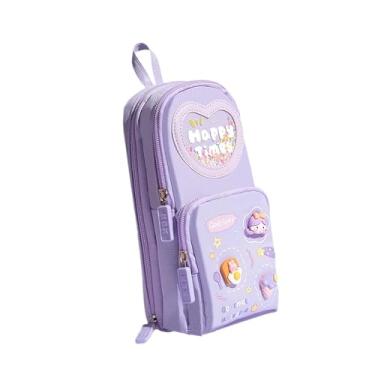 Imagem de Ioensy Lápis Caixa de capa Caso de caneta de grande capacidade decoração estética Bolsa de armazenamento para viajar Makeup Brush Supplies Supplies da escola, Roxo E Garota