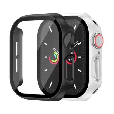 Imagem de Pacote com 2 capas rígidas para Apple Watch Series 10 de 42 mm [proteção total], protetor de tela integrado [sensível ao toque], capa protetora fina para iWatch S10, acessórios de 42 mm, preto + prata