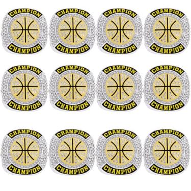 Imagem de CHXIXUE Anéis de basquete tamanho 7 a 14 para campeonato de basquete, troféu, vencedor do prêmio, MVP, anel de campeão de presente colecionável (12 pacotes de anéis, tamanho 10)