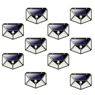 Imagem de Kit 10 Luminária Parede Solar 100 Leds Luz Balizador Jardim