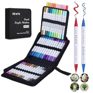 Imagem de KEMYR Canetas de tinta acrílica de ponta fina e pincel de 48 cores, marcadores de tinta acrílica de ponta dupla para papel, madeira, tela, pedra, pedra, vidro, tecido, faça você mesmo, cerâmica