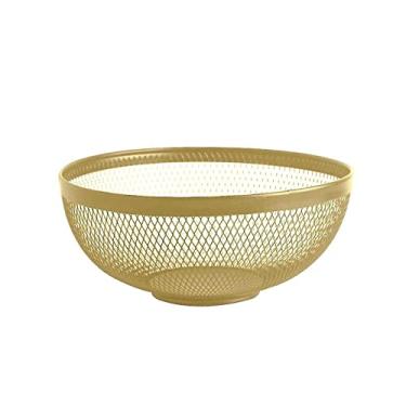Imagem de Cesta de frutas de arame de metal cesta de frutas organizador de mesa redonda grande suporte de arte de ferro exibição tigela de frutas para legumes frutas lanche pão de comida (cor: ouro)