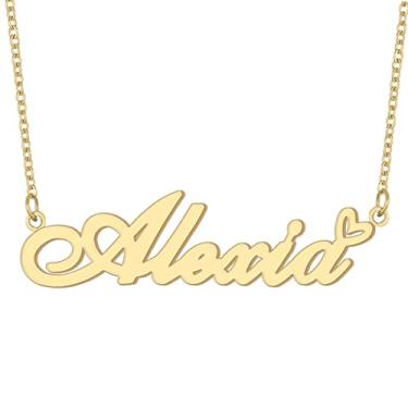 Imagem de Colar com nome personalizado, banhado a ouro 18 quilates, pingente de coração de amor fofo para mulheres e meninas, Metal, aço inoxidável