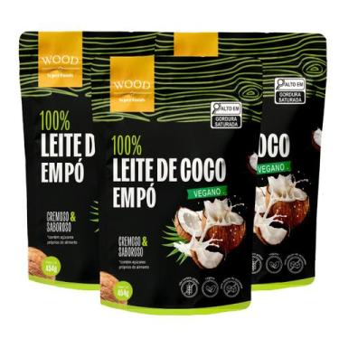 Imagem de Kit 3 Leite de Coco em Pó 100% Puro Vegano Sem Lactose 454g - Wood Sup