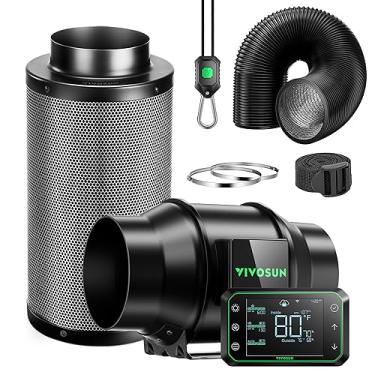 Imagem de VIVOSUN Kit Smart Air Filtration PRO G6 de 15 cm, Ventilador de duto em linha AeroZesh G6 com temperatura GrowHub E42A. Controlador de WiFi de umidade, filtro e dutos de carbono, sistema de