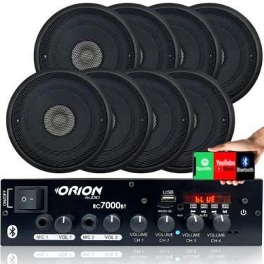 Imagem de Kit Amplificador Som Ambiente Bt 4ch + 8 Caixas Embutir 5pol - ORION