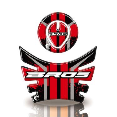 Imagem de Kit Adesivo Resinado Protetor Tanque E Bocal Moto Bros Ano Até 2015 Vermelho E Preto