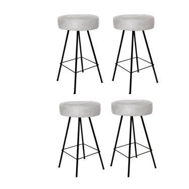 Imagem de Kit 04 Banqueta Alta Laisa Industrial Redonda Ferro Preto Cinza - Amey Decor