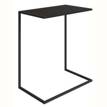 Imagem de Mesa Lateral Apoio Sofá Steel Quadra Industrial Artesano 58 Cm Mdp Preto Estrutura Em Aço Preto