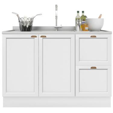 Imagem de Balcão 2 Portas 2 Gavetas 120 Cm Sem Tampo Unna Poliman Branco