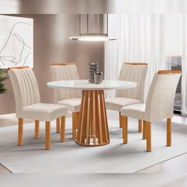Imagem de Conjunto Mesa Tampo Redondo Plus Vidro 100cm 4 Cadeiras Arizona Cinamomo/off White/suede Bege