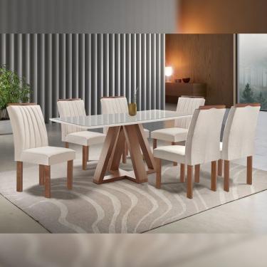 Imagem de Conjunto Mesa Tampo Smart Plus Vidro 170cmx90cm 6 Cadeiras Arizona Chocolate/off White/suede Bege