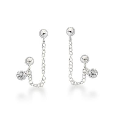 Imagem de Brinco Primeiro E Segundo Furo Com Corrente Prata 925