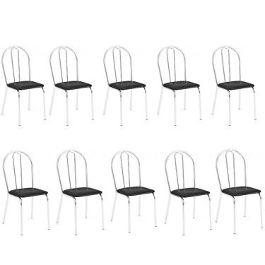 Imagem de Kit 10 Cadeiras Lisboa Cromada Para Cozinha Ou área Gourmet-assento Sintético Preto