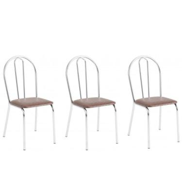 Imagem de Kit 3 Cadeiras Lisboa Cromada Para Cozinha Ou área Gourmet-assento Sintético Marrom
