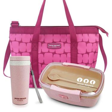 Imagem de Conjunto Bolsa Térmica Com Pote Marmita Ecológica 800ml E Copo Com Tampa De 300ml Vinho