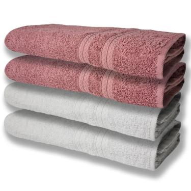 Imagem de 4 Toalhas Super Felpudas Grande E Grossa Algodão 80x150 Itália Soft Beka - Branco/rosê