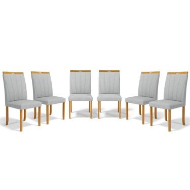 Imagem de Kit Com 6 Cadeiras Aurora Madeira Maciça Estofadas Para Mesa De Jantar Linho Cinza 407