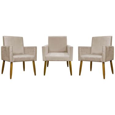 Imagem de Kit 3 Poltronas Decorativas Confortáveis Mari - Bege Suede