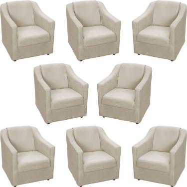 Imagem de Kit 8 Poltronas Mila Pé De Plástico Cromado - Bege Suede