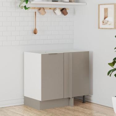 Imagem de Balcão De Canto Reto Sem Tampo Com Rodapé Puxador 150mm Ipanema Cabecasa Madeiramadeira Fendi Trama-branco