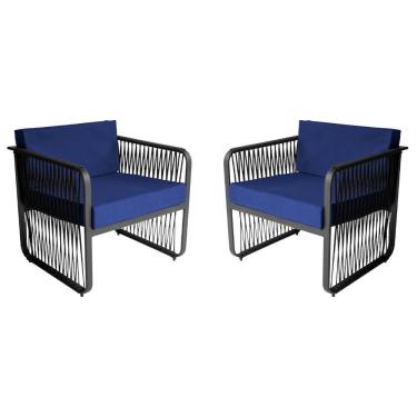 Imagem de Conjunto 2 Poltronas área Externa Corda Náutica Santiago Preto-azul