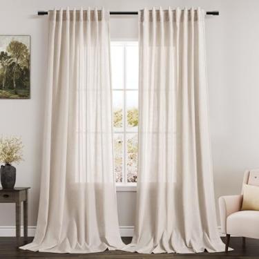 Imagem de Cortinas longas de linho bege de 250 cm para sala de estar, 2 painéis, aba traseira, bolso de varão, cortinas semitransparentes, extralongas, material macio, filtro de luz, painel de janela, cortinas