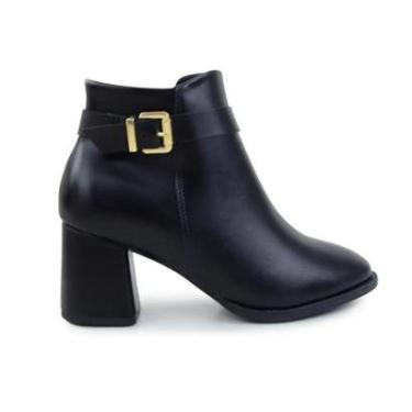 Imagem de Bota Cano Curto Salto Bloco Fivela Modare Conforto Peluciada 7078.107 - Preto-Feminino
