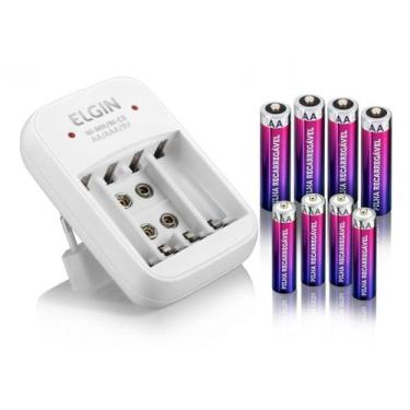 Imagem de Carregador De Pilhas E Baterias 9v Elgin + 4 Pilhas Aa e 4 Aaa