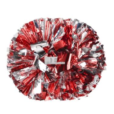 Imagem de Lovecheer 2 Peças De Pompons Torcida Metálicos Vermelhos E Prateados Com Alça Bastão Para Treinamento Dança Espírito Esportivo Equipe